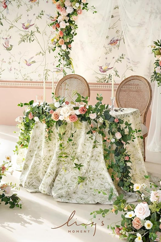 Ling's Moment 9FT Spring Eucalyptus & Willow Leaf Flower Garland for Pink Wedding, Valentines Sweetheart Table Centerpieces Head Table Decor, Arch Backdrop Decorations for Wedding | Garden Blush