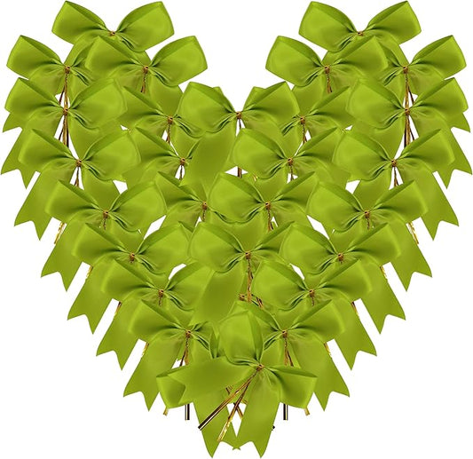 50 pcs 3-1/2" Apple Green Satin Ribbon Twist Tie Bows for Spring Gift Wrapping with Fish Tails (Lt.Green)