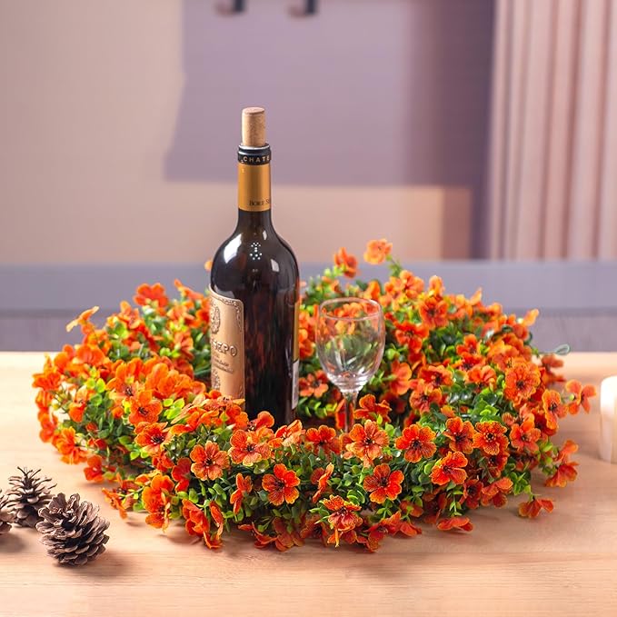 Artificial Flowers Garland Ivy, 4 Pack 5.9 FT Spring Summer Decor UV Resistant Fake Daisy Floral Vine Silk Hanging Flower for Home Garden Wedding Decor Photo Booth Backdrop(Orange)
