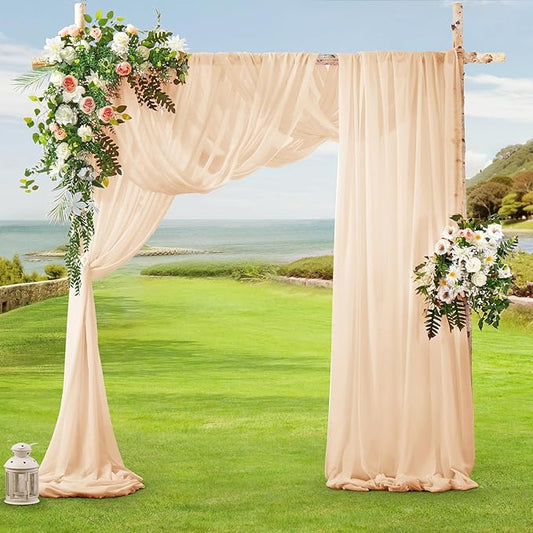 SiinvdaBZX 2 Panels Wedding Arch Draping Fabric 30" x 20Ft Peach Pink Sheer Chiffon Fabric Outdoor Extra Long Decorative Drapery for Party Ceremony Ceiling Curtain Backdrop