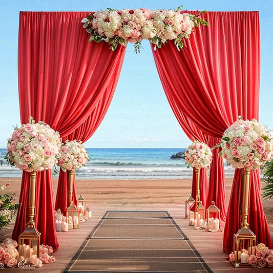 20ftx12ft Wrinkle Free Red Backdrop Curtain, 4 Panels 12FT Height Red Wedding Backdrop Drapes, Silky Polyester Back Drop Cloth for Birthday Photography Background Party Backdrop Draping