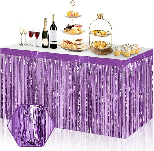 3 Pack 29x108 Inch Light Purple Foil Fringe Table Skirts Metallic Banner for Tinsel Streamer Garland Backdrop for Parade Floats Wedding Thanksgiving Birthday Christmas Halloween Party Decoration