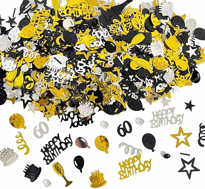60th Birthday Confetti 50 Confetti Party for Table Metallic Foil Table Scatter Decoration Birthday Centerpieces for Party DIY Arts Crafting Supplies, Gold Black and Silver