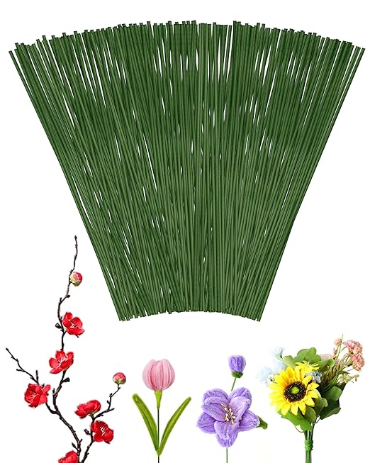 50 PCS FIVEIZERO 16 Gauge Green Floral Wire Stems for Artificial Flower Making,Florist Wire,Flower Wires for Crafts,Alambre para Flores for Wreaths, Flower Arrangements and DIY Projects