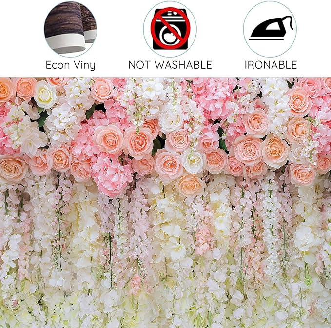 5x3ft Pink Rose Flower Wedding Photography Backdrop Spring Floral Photography Backdrop Valentine's Day Mother's Day Girl Birthday Baby Shower Wedding Bridal Party Banner Photo Booth Props Background