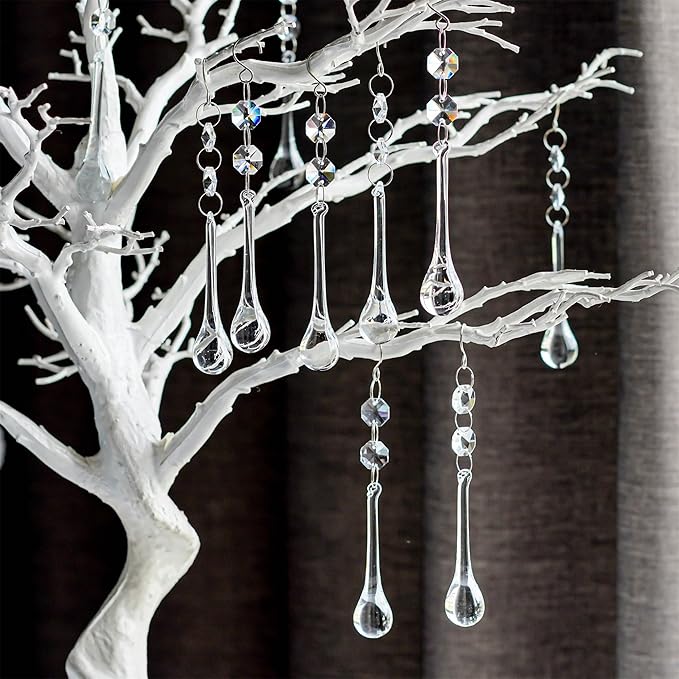 H&D 10pcs 5.3" Crystal Raindrop with Octagon Beads Chandelier Prisms Pendants Lamp Curtain DIY Suncatcher Parts (Clear)