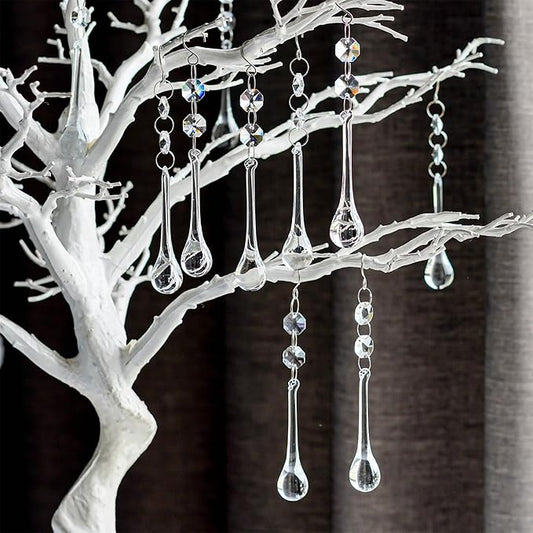 H&D 10pcs 5.3" Crystal Raindrop with Octagon Beads Chandelier Prisms Pendants Lamp Curtain DIY Suncatcher Parts (Clear)
