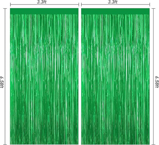 Green Foil Curtain Backdrop, 2Pack Green Metallic Tinsel Foil Fringe Curtains Photo Booth Props for Birthday Wedding Engagement Baby Shower Bachelorette Christmas Celebration Jungle Party Decorations