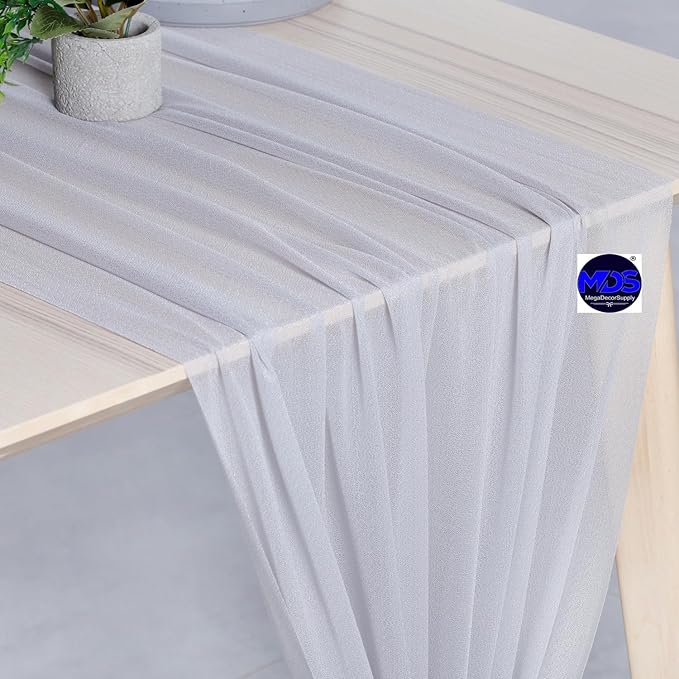 MDS 25 Pack 10ft Chiffon Table Runner 29 x 120 Inches Sheer Wedding Runner Romantic Rustic Table Runner for Wedding Decorations, Birthday Parties, Bridal Shower Party Arch Decor - Cool Gray