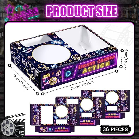 Faccito 36 Pcs Movie Night Snack Trays Movie Theater Snack Boxes Night Supply Disposable Paper Holder Tray for Popcorn Food Candy Drink Party 8 x 6 Inch(Black Purple,Classic Style)