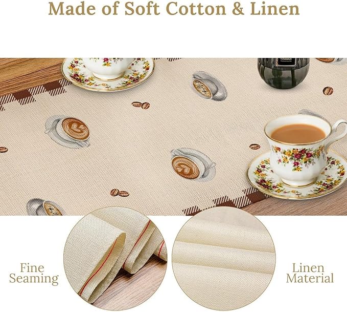 Coffee Time Table Runner, Farmhouse Retro Gnome Coffee Cup Tea Party Cafe Table Center Decor for Home Kitchen Dining Patio Holiday Party Indoor Outdoor Table Decorations,13"x36" Inch