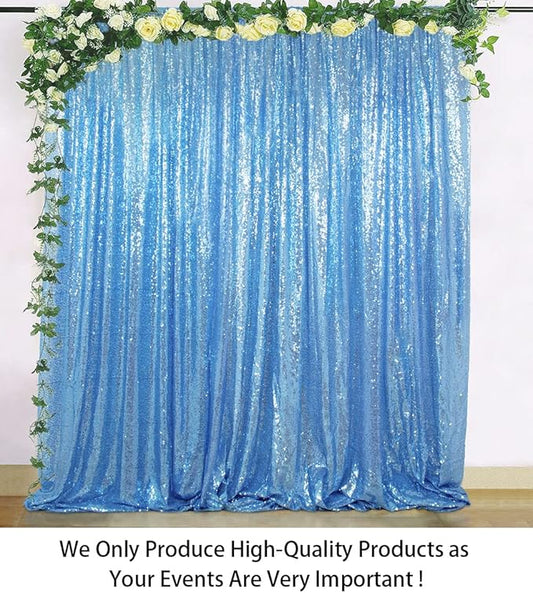ShinyBeauty Baby Blue Sequin Backdrop Curtain | 2 Panels 5FTx10FT Glitter Wedding & Photography Background | Light Blue Shimmer Curtains for Elegant Events