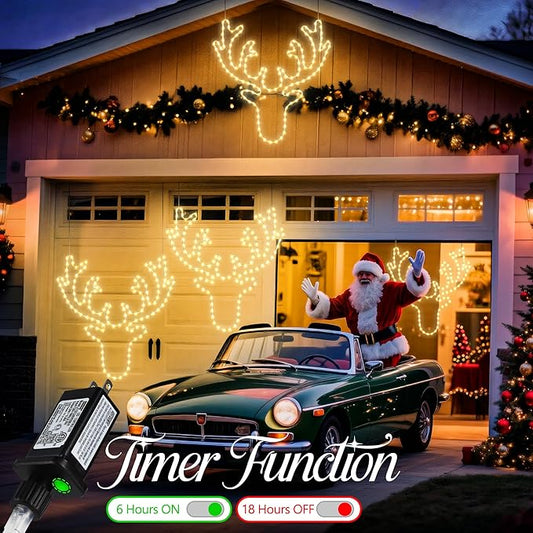 Christmas 32'' Large Reindeer Lights Decoration - 134LED Waterproof Christmas Outdoor Lighted Large Elk Sign for Wall Decor with Timer for Outdoor Home Party Wall Hanging Light