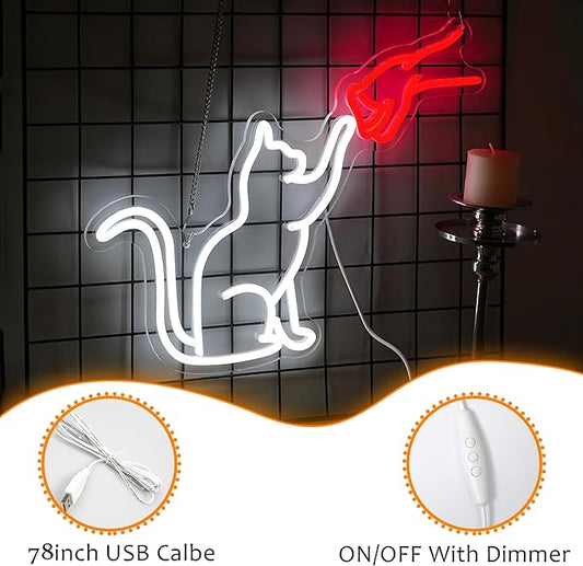 LISIGNVE Cat Handshake Neon Sign Human Beings and Animals Neon Light for Wall USB Light Up Sign Cat Led Sign for Pet Shop Bedroom School Museum Zoo (16.5”*12.6”)