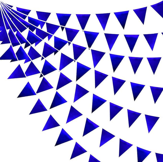 Royal Blue Party Decoration Navy Blue Triangle Pennant Banner Flag Dark Blue Metallic Fabric Bunting Garland for Graduation Wedding Retirement Bridal Shower Birthday Nautical Ahoy Achor Party Supplies
