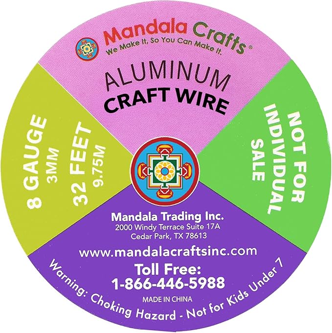 Mandala Crafts 8 Gauge Anodized Aluminum Craft Wire for Jewelry Making - 120 FT Colored Flexible Silver Copper Gold True Blue Purple Pink Wire - Bendable for Bonsai Armature Crafting Sculpting