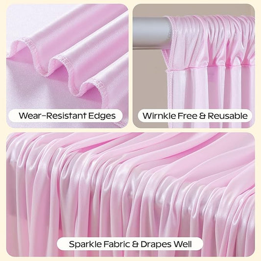 Pink Glitter Backdrop Curtain for Parties Wedding,10Ft x 10Ft Satin Shimmer Photo Backdrop,Non-Wrinkle Sparkle Drapes for Backdrop,Back Drop for Photography, Birthdays,Weddings,Prom