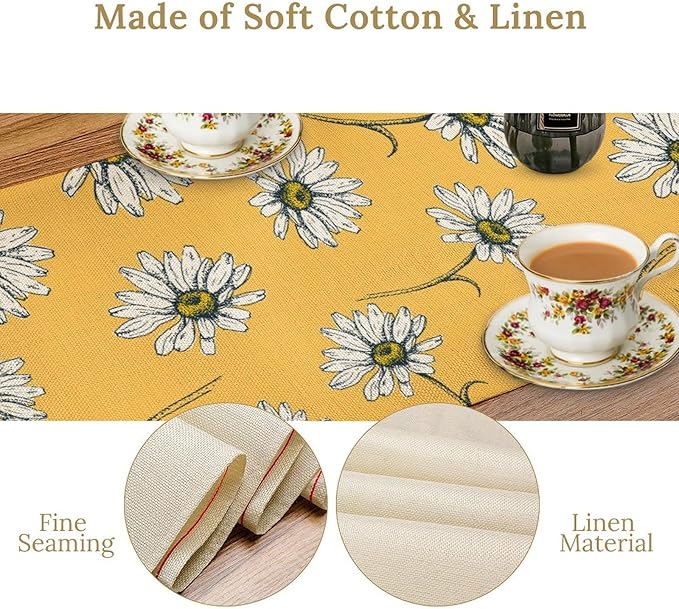 Farmhouse Table Runner, Rustic Wood Plank Spring Daisy Flower Retro Wooden Country Table Center Decor for Home Kitchen Dining Patio Holiday Party Indoor Outdoor Table Decorations, 13"x72" Inch