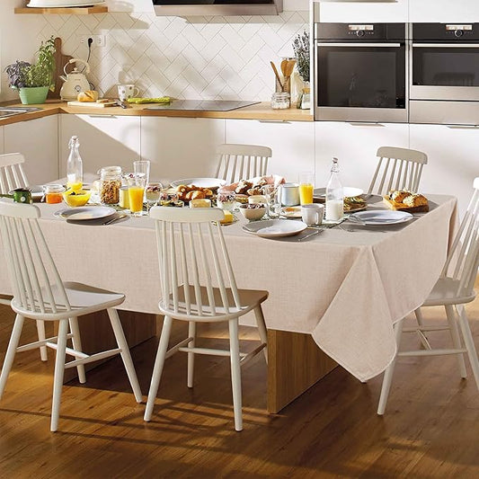 Fitable Faux Linen Tablecloth Rectangle 60 x 120 Inch - Rustic Fabric Table Cloth for 8 Foot Tables, Beige Faux Burlap Table Cover for Kitchen Dining, Party, Farmhouse