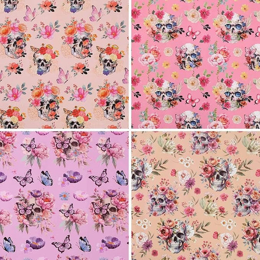 Aimyoo Gothic Wrapping Paper Rolls, 17 Inch X 16.5 Feet - 4 Rolls - Skull Floral Butterfly Design Gift Wrap Paper for Mother's Day, Birthday Bridal Shower