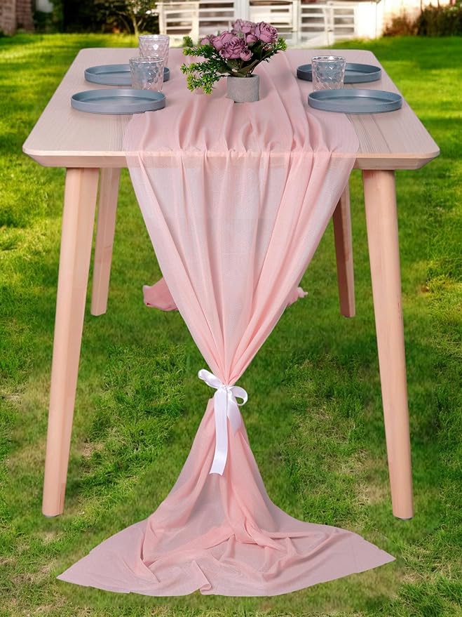 MDS Halloween Chiffon Table Runner - 25 Pack, 29 x 170 Inches, 14ft Each - Sheer Spooky Table Runners for Haunted House Parties, Trick-or-Treat Tables, Witchy Décor, Wedding & Events - Dusty Rose