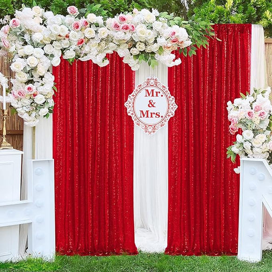 JYFLZQ Red Sequin Backdrop Curtains 10ft x 10ft 1 Panel Glitter Photo Booth Backdrops Sparkly Photography Background Drapes for Parties Wedding Bridal Showers…