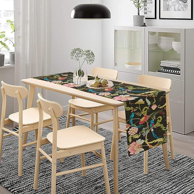 Floral Butterfly Table Runner Seasonal Spring Flower Bird Table Decoration Table Runner for Home Party Decoration 13x120 Inch