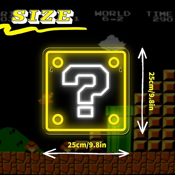 Question Block Neon Sign,Question Square Led Mario Neon Light USB Powered Led Night Lights for Game Room Wall Decor,Man Cave,Teen Boy Room Decor,Gamer Gifts for Boys, Kids