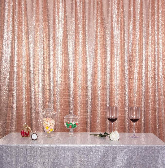 SquarePie Sequin Backdrop Non-Transparent Background Sparkly Curtain for Wedding Party 4FT x 7FT Rose Gold