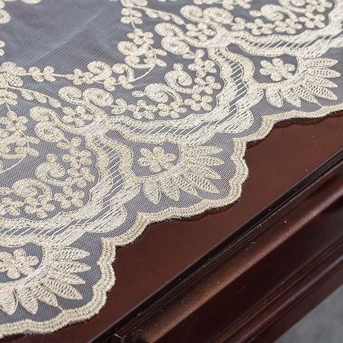 ARTABLE Rectangle Table Runner Lace Macrame Embroidered Table Runners with Exquisite Vintage Shabby Chic for Holiday Wedding Long Dinner Tables (Light Gold, 12 x 48 Inch)