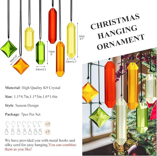 Set of 7 Colorful Crystal Ornaments for Window Hanging, Crystal Prisms Icicle Ornaments, Stained Gass Art Suncatcher for Indoor Window for Women