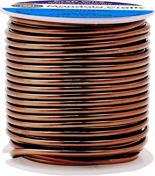 Mandala Crafts 12 Gauge Anodized Aluminum Craft Wire for Jewelry Making - 60 FT Colored Flexible Brown Wire - Bendable for Bonsai Armature Crafting Sculpting