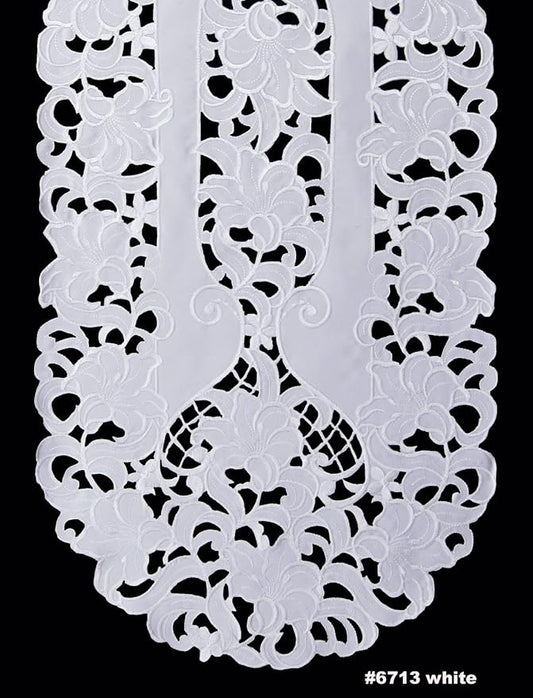 Creative Linens Embroidered Floral Table Runner 15x70 Oval Dresser Scarf White