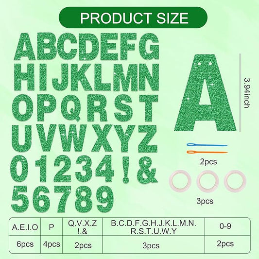 BEISHIDA 116 PCS A-Z Glitter Green DIY Letter Banner Kit Make Your Own Banner，Including 111 Letters and Numbers 3 Rope and 2 Threading Device,Customized for Birthday Graduation Wedding Party Decor
