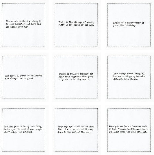 Five Star Napkins 50th Birthday Quotes White Cotton Cocktail Napkins, Beverage Napkins, Bar Napkins, Cloth Napkins, Party Napkins, Events, Holidays, Weddings, Birthdays, Disposable, 4.5" x 4.5"- (50x)