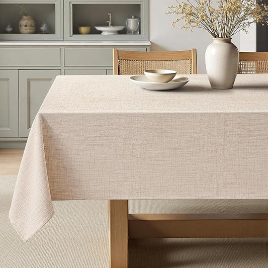 MIULEE Ivory Linen Tablecloth 60x120 Inch Rectangle Table Cloth Waterproof,Stain Resistant & Wrinkle Resistant for Dining Party Wedding