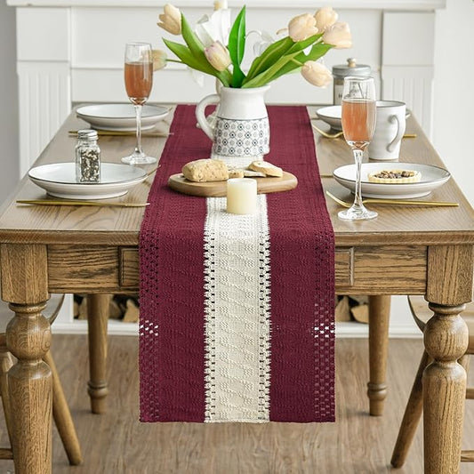 Artoid Mode Red Farmhouse Rustic Table Runner, Seasonal Hollow Kitchen Dining Table Decoration for Home Party Decor 12x60 Inch