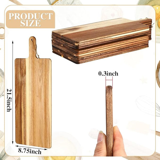 Patelai 12 Packs Wooden Cutting Board Set with Handles Large Kitchen Serving Plain Chopping Board Bulk Gifts for Mom for Vegetables Meat Pizza Cheese Fruit Bread(Acacia Wood,21.5 x 8.75 Inch)