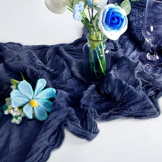 6-Pack Navy Blue Cheesecloth Table Runners – 10FT (35x120 Inch) Boho Rustic Gauze Fabric Cheese Cloth Table Runner for Weddings, Baby Showers, Bridal Shower, Farmhouse & Birthday Party Decor
