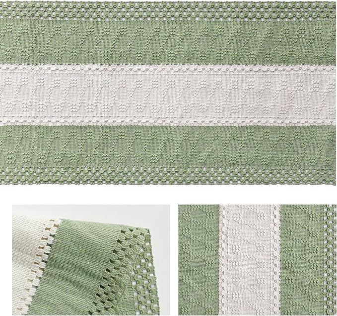 Artoid Mode Light Green Farmhouse Rustic Table Runner, Seasonal Hollow Kitchen Dining Table Decoration for Home Party Decor 12x36 Inch