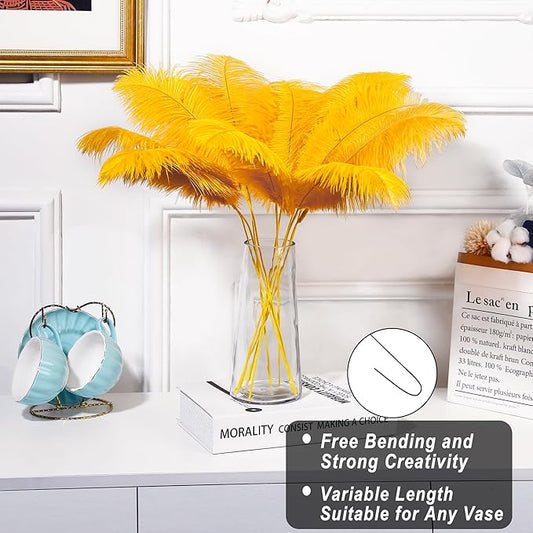 Holmgren Ostrich Feather for Centerpieces - 20pcs Making Kit 22 Inch Gold Ostrich Feathers for Vase, Floral Arrangement, Wedding Party Home Decorations (Luxury Gold)