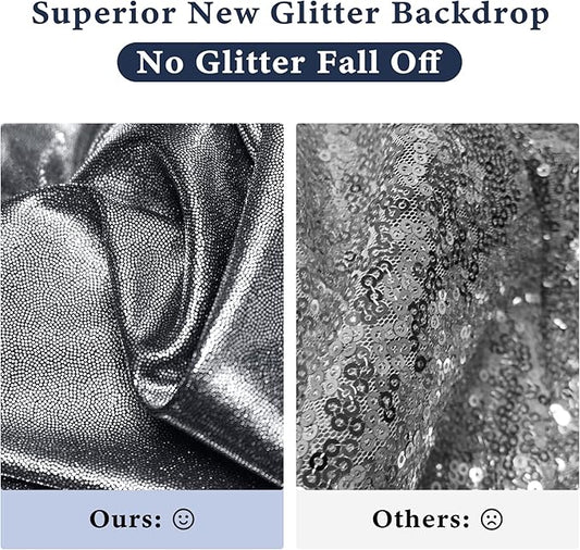 Outpain Thick 10 ft x 10 ft Black Silver Sequin Backdrop Curtain for Parties, Wrinkle Free Glitter Photo Backdrop Drapes 2 Panels 5x10ft Black Silver Back Drop Cloth for Wedding Photography Background