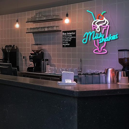 Milk Shakes Neon Signs Ice Cream Neon Light Milk Tea LED Neon Light Milk USB Powered Dimmable(12.6x14.8 Inch)