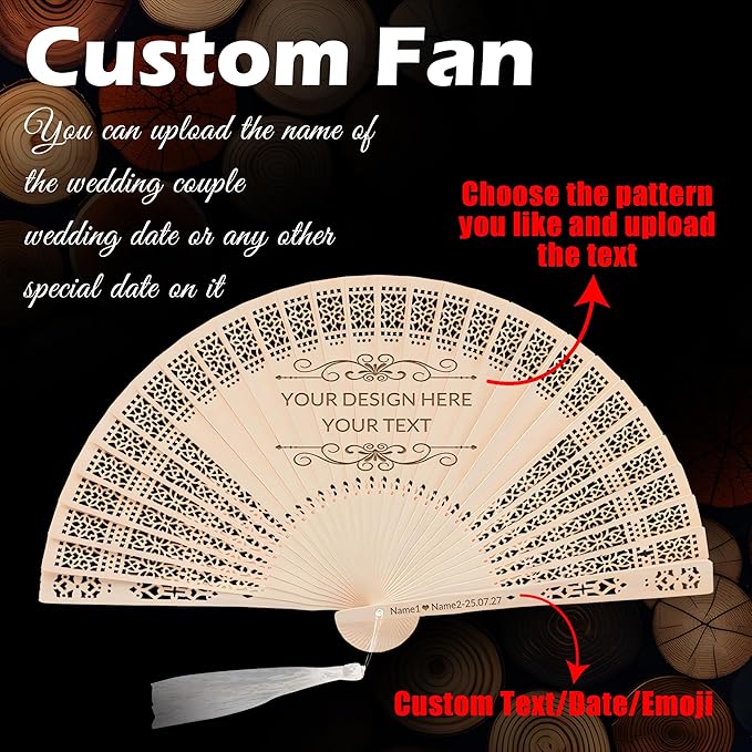 100 PCS Custom Fans Personalized Folding Fans for Line Dancing Wooden Hand Fan Wedding Favors Gift for Guests Personalized Fans for Events