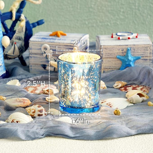 Homemory 12 Pcs Blue Votive Candle Holders, Mercury Glass Candle Holder, Tealight Candle Holders for Table Centerpieces, Baby Shower, Party, Anniversary, Wedding, Home Decor, Halloween, Christmas
