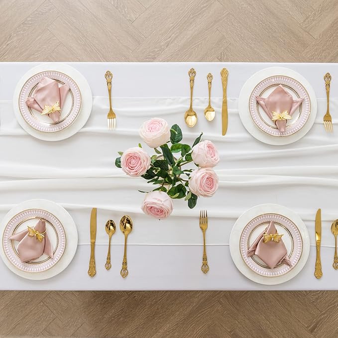 12Pack 9ft Chiffon Table Runner 14x108 Inch Sheer Romantic Table Runner for Wedding Birthday Party Bridal Shower Outdoor Decoration-Ivory