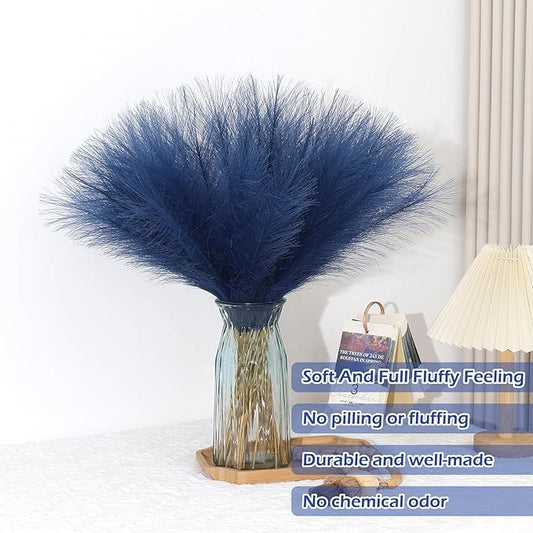 Blue Pampas Grass Decor 30 Pcs 21.7 Inch Faux Pampas Grass Bulk Artificial Dried Flowers Small Vase Filler Pompas Grass.