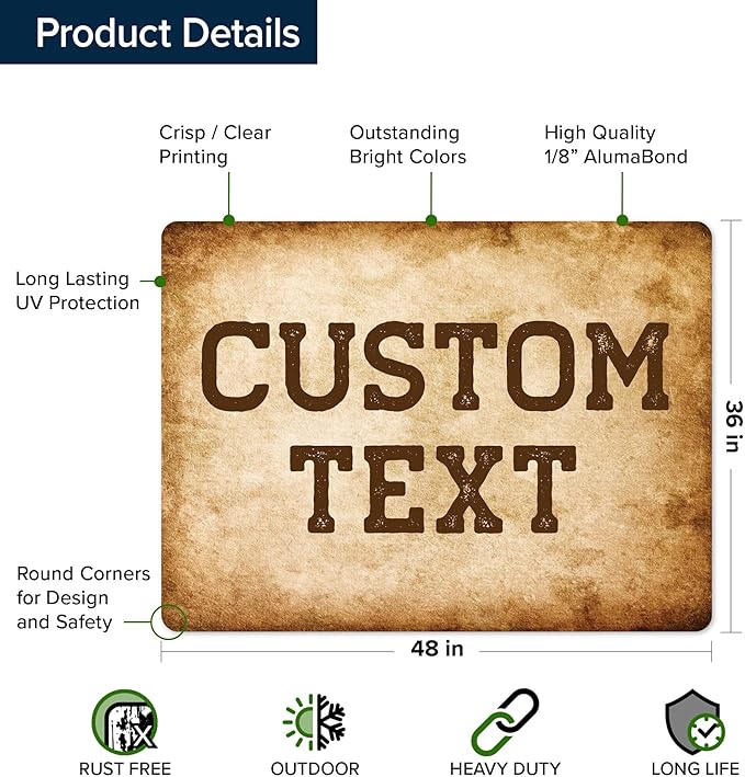 Custom Sign, Custom Street Sign, 11 Font Colors, 13 Font Styles, 4 Hole Options, 22 Sizes, 36x48 Inches, Rust Free DiBound, Fade Resistant, Made in USA by My Sign Center (Vintage)