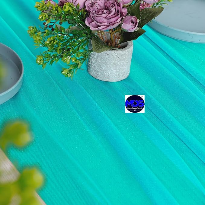 MDS Halloween Chiffon Table Runner - 10 Pack, 29 x 120 Inches, 10ft Each - Sheer Spooky Table Runners for Haunted House Parties, Trick-or-Treat Tables, Witchy Décor, Wedding & Events - Peacock Blue