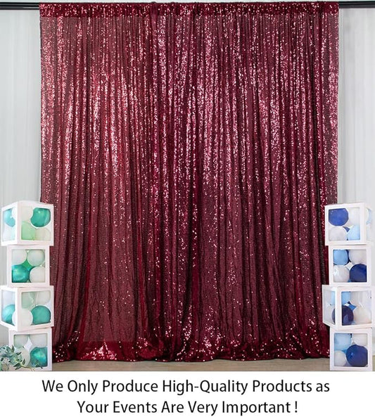 ShinyBeauty Burgundy Sequin Wedding Backdrop - 2 Panel, 5FT x 10FT Glitter Shimmer Curtains